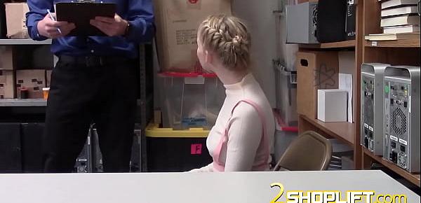  Teen blonde thief sucking big dick in an office